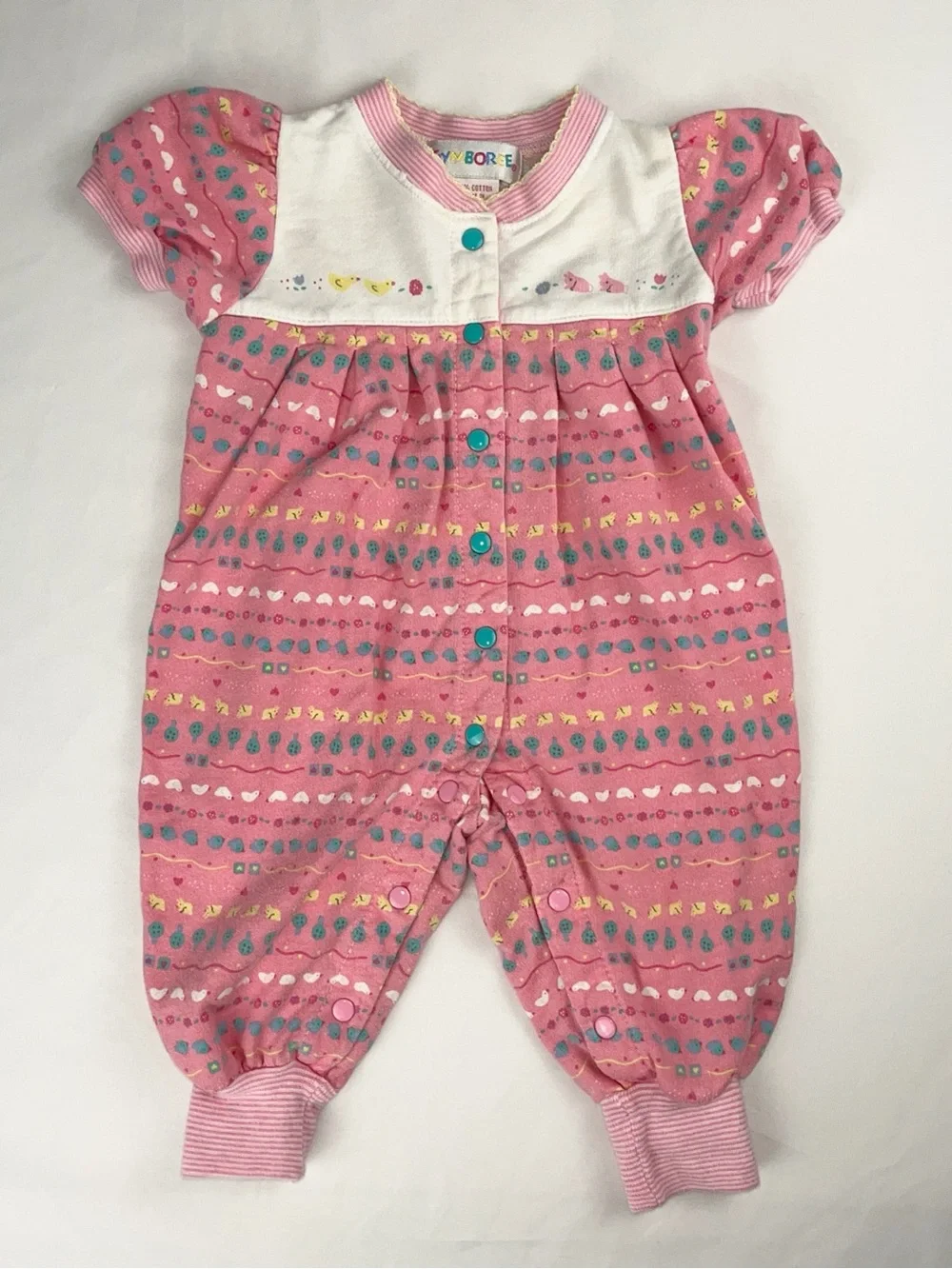 Gymboree 1990s Rainbow Tag Pink Floral Farm Animals Vintage Romper Newborn